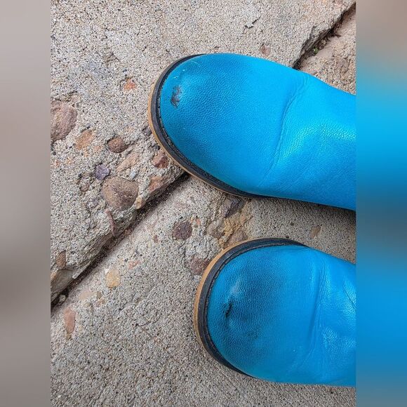 Sofia Leather & Fabric Women's Handmade Boots Zipper Round Turquoise Sz 38/8 - Picture 3 of 8